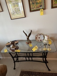 METAL & GLASS TABLES - 1- COFFEE TABLE / 1- END TABLE / 1- RECEIVING TABLE