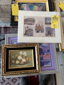 ASSORTED ARTWORK - 2- FRAMED & MATTED - 1- ABSTRACT / 1- FLOWER / 1- CONEY ISLAND