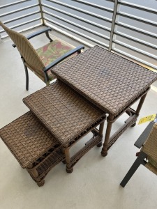 PATIO SET - 2- CHAIRS WITH CUSHIONS / 3- NESTING TABLES