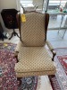 WOOD CHAIR WITH BLUE & TAN CLOTH