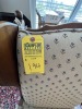 WOOD CHAIR WITH BLUE & TAN CLOTH - 2