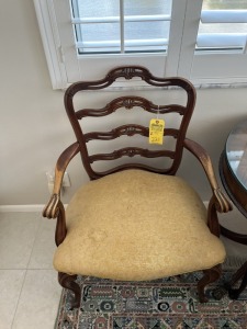 ANTIQUE CHAIRS WITH GOLD FABRIC (SOME LIGHT STAINING)