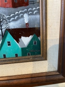 FRAMED & MATTED PICTURE - WINTERY BARN / HOUSE SCENE