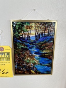 STAINED GLASS-LIKE PICTURE - DEER AT THE STREAM
