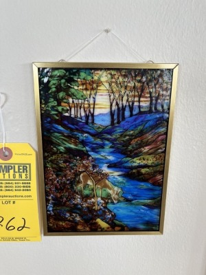 STAINED GLASS-LIKE PICTURE - DEER AT THE STREAM