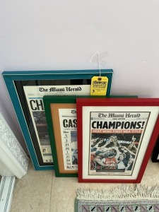 ASSORTED FRAMED & MATTED SPORTS ARTICLES - HEAT / CANES / MARLINS