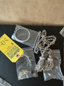 ASSORTED SILVER TONE JEWELRY - 1- CHAIN / 1- CHAIN WITH CHARM / 1- BRACELET