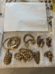 ASSORTED GOLD TONE JEWELRY - NECKLACES, BRACELETS, ETC