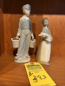 LLADRO FIGURINES - BOY WITH BUCKET / GIRL WITH PIG