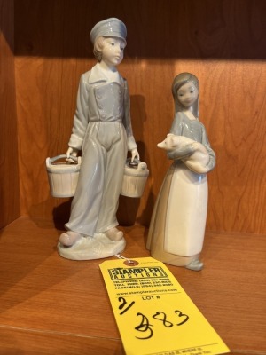 LLADRO FIGURINES - BOY WITH BUCKET / GIRL WITH PIG