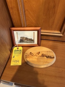 ASSORTED ART - 1- FRAMED / 1- ETCHED WOOD
