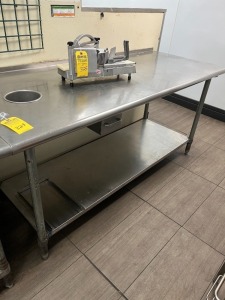 STAINLESS STEEL PREP TABLE WITH TRASH HOLE - 6'W x 30''D (LOCATED IN OKEECHOBEE, FL - #7007)
