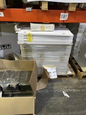 PALLETS ASSORTED DOORS, BIN HOLDER, GRAY CABINET PARTS, ETC