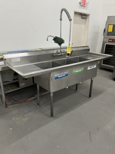 3-COMPARTMENT SINK WITH FAUCET - 7'W x 27''D (LOCATED IN PEMBROKE PARK, FL)