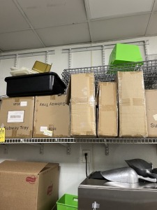 LOT ASSORTED - PAPER TOWELS, TOILET PAPER, DOOR SIGNS, ETC - CONTENTS OF 2 UPPER SHELVES EXCLUDING TAGGED ITEMS (LOCATED IN PLANTATION, FL)
