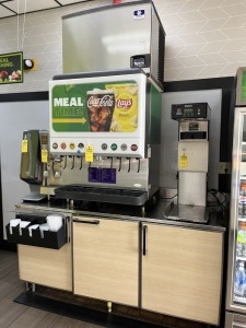 ASSORTED PIECES - MANITOWOC ICE MACHINE / SODA FOUNTAIN / COUNTER WITH 3 DOORS & CONTENTS (DISCONNECT REQUIRED) (LOCATED IN NAPLES, FL)
