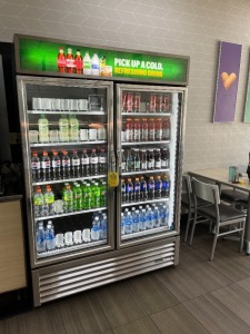 TRUE BEVERAGE COOLER WITH 2 GLASS DOORS & CONTENTS (LOCATED IN NAPLES, FL)