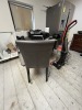 ROUND BLACK TABLE WITH 3 GRAY CHAIRS - 3
