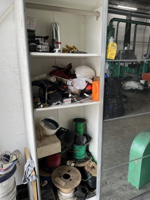 ASSORTED TOOLS, WIRE, HITCH , CAULK, TAPE MEASURER, ETC (LEFT SIDE CONTENTS)
