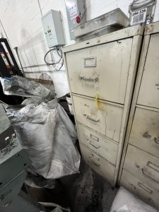 FILE CABINET WITH 4 DRAWERS & CONTENTS (BLADES, HARDWARE, SANDPAPER, ETC)