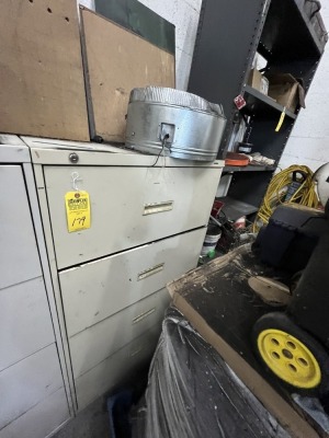 FILE CABINET WITH 4 DRAWERS & CONTENTS (PARTS, HARDWARE, ETC)