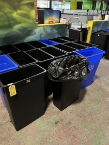 ASSORTED TRASH / RECYCLING BINS