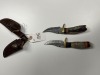 SMALL SKINNING KNIVES - CUSTOM HANDMADE DAMASCUS STEEL - BONE HANDLE - LAMINATED LEATHER SHEATH - 2