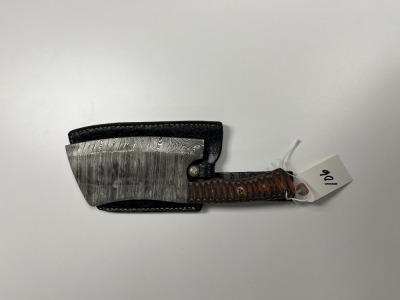 CLEAVER - CUSTOM HANDMADE DAMASCUS STEEL - PAKKA WOOD HANDLE - LAMINATED LEATHER SHEATH