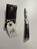 POCKET KNIFE - CUSTOM HANDMADE DAMASCUS STEEL - PAKKA WOOD HANDLE - LAMINATED LEATHER SHEATH