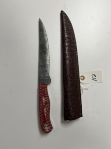 HUNTING KNIFE - CUSTOM HANDMADE DAMASCUS STEEL - PAKKA WOOD HANDLE - LAMINATED LEATHER SHEATH