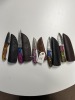 ASSORTED HUNTING / SKINNING KNIVES - CUSTOM HANDMADE DAMASCUS STEEL - RESIN & PAKKA WOOD HANDLE - LAMINATED LEATHER SHEATH - 2