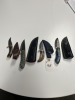 ASSORTED SKINNING KNIVES - CUSTOM HANDMADE DAMASCUS STEEL - LAMINATED LEATHER SHEATH - 2- PAKKA WOOD HANDLE / 2- BONE HANDLE