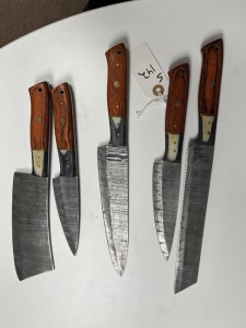 ASSORTED KITCHEN CUTLERY SETS - CUSTOM HANDMADE DAMASCUS STEEL - PAKKA WOOD HANDLE