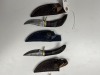 SMALL SKINNING KNIVES - CUSTOM HANDMADE DAMASCUS STEEL - 2- CURVED BONE HANDLE / 1- BONE HANDLE / 1- RESIN HANDLE - LAMINATED LEATHER SHEATH - 3
