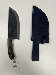 CLEAVER - CUSTOM HANDMADE DAMASCUS STEEL - RESIN & WOOD HANDLE - LAMINATED LEATHER SHEATH