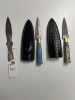 ASSORTED - 1- DAGGER - RESIN HANDLE - LAMINATED LEATHER SHEATH / 1- DAGGER - PAKKA WOOD HANDLE - LAMINATED LEATHER SHEATH / 1- BLANK BLADE - CUSTOM HANDMADE DAMASCUS STEEL - 2