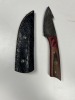 ASSORTED SKINNING KNIVES - CUSTOM HANDMADE DAMASCUS STEEL - PAKKA WOOD HANDLE - LAMINATED LEATHER SHEATH (RED HANDLE HAS SMALL FLAW) - 7