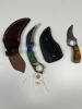 ASSORTED SKINNING KNIVES - 1- RESIN HANDLE / 1- PAKKA WOOD HANDLE - CUSTOM HANDMADE DAMASCUS STEEL - LAMINATED LEATHER SHEATH