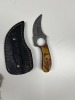 ASSORTED SKINNING KNIVES - 1- RESIN HANDLE / 1- PAKKA WOOD HANDLE - CUSTOM HANDMADE DAMASCUS STEEL - LAMINATED LEATHER SHEATH - 2