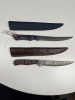 ASSORTED FILET KNIVES - CUSTOM HANDMADE DAMASCUS STEEL - PAKKA WOOD HANDLE - LAMINATED LEATHER SHEATH - 2