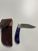 POCKET KNIVES - CUSTOM HANDMADE DAMASCUS STEEL - RESIN HANDLE - LAMINATED LEATHER SHEATH - 3