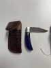 ASSORTED KNIVES - 1- POCKET / 1- PRUNING - CUSTOM HANDMADE DAMASCUS STEEL - RESIN HANDLE - LAMINATED LEATHER SHEATH - 2