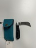 ASSORTED KNIVES - 1- POCKET / 1- PRUNING - CUSTOM HANDMADE DAMASCUS STEEL - RESIN HANDLE - LAMINATED LEATHER SHEATH - 3