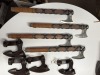 AXES - CUSTOM HANDMADE DAMASCUS STEEL - WOOD HANDLE WITH LEATHER GRIP - DESIGN - LAMINATED LEATHER SHEATH