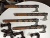 AXES - CUSTOM HANDMADE DAMASCUS STEEL - WOOD HANDLE WITH LEATHER GRIP - DESIGN - LAMINATED LEATHER SHEATH - 3