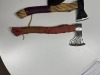 AXES - CUSTOM HANDMADE DAMASCUS STEEL - WOOD HANDLE WITH LEATHER GRIP - 1- VIKING DESIGN - LAMINATED LEATHER SHEATH - 3