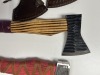 AXES - CUSTOM HANDMADE DAMASCUS STEEL - WOOD HANDLE WITH LEATHER GRIP - 1- VIKING DESIGN - LAMINATED LEATHER SHEATH - 4