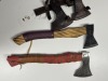 AXES - CUSTOM HANDMADE DAMASCUS STEEL - WOOD HANDLE WITH LEATHER GRIP - 1- VIKING DESIGN - LAMINATED LEATHER SHEATH - 5