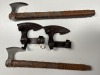 AXES - CUSTOM HANDMADE DAMASCUS STEEL - WOOD HANDLE WITH LEATHER GRIP - DESIGN - LAMINATED LEATHER SHEATH