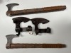 AXES - CUSTOM HANDMADE DAMASCUS STEEL - WOOD HANDLE WITH LEATHER GRIP - DESIGN - LAMINATED LEATHER SHEATH - 2